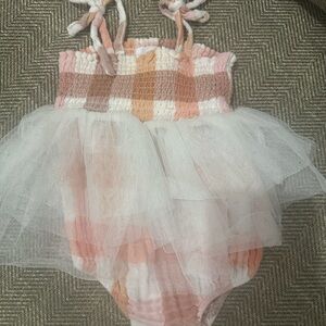 Angel Dear Pink and White Plaid Baby Dress with Tulle Skirt